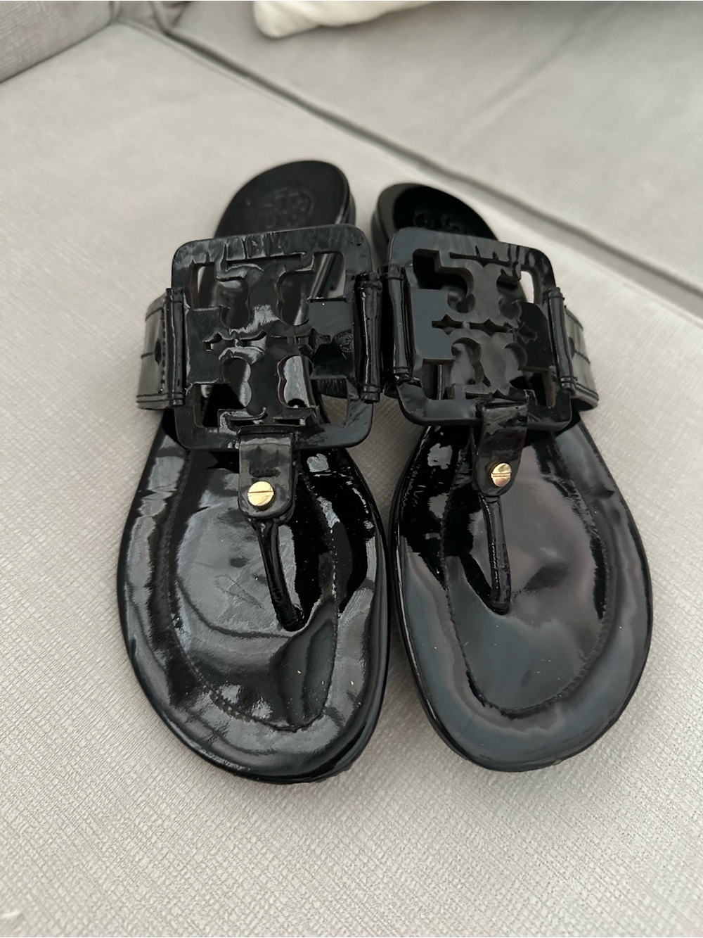 Tory Burch Black Patent Logo Miller Sandals